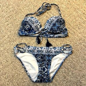 Xhilaration Blue Floral Bikini Size Small
